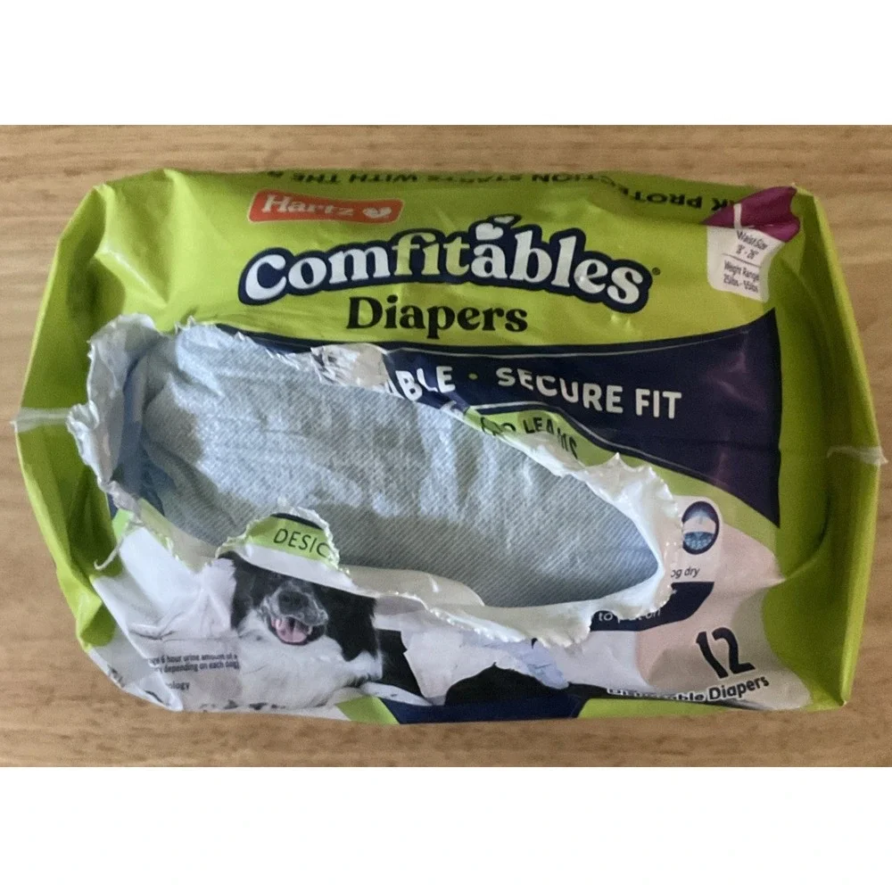 Hartz Comfitables 12 Disposable‎ Diapers For Dogs, Large, Opened But Never Used.